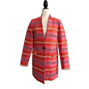 NEW Banana Republic Women's Striped Long Blazer Jacket Red Pink Size Small